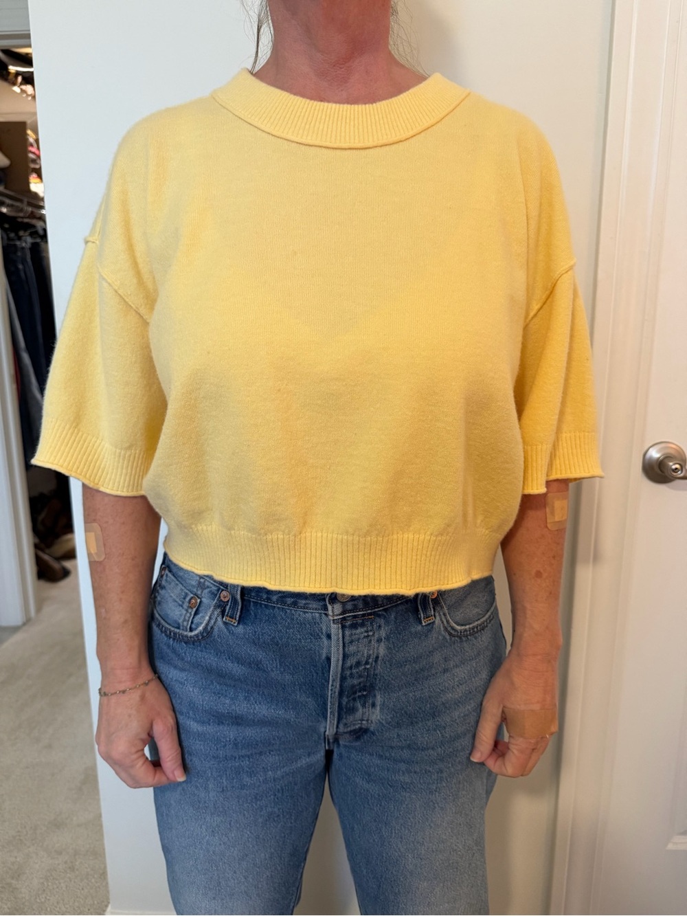 entro Lightweight Yellow Cropped Crewneck Sweater